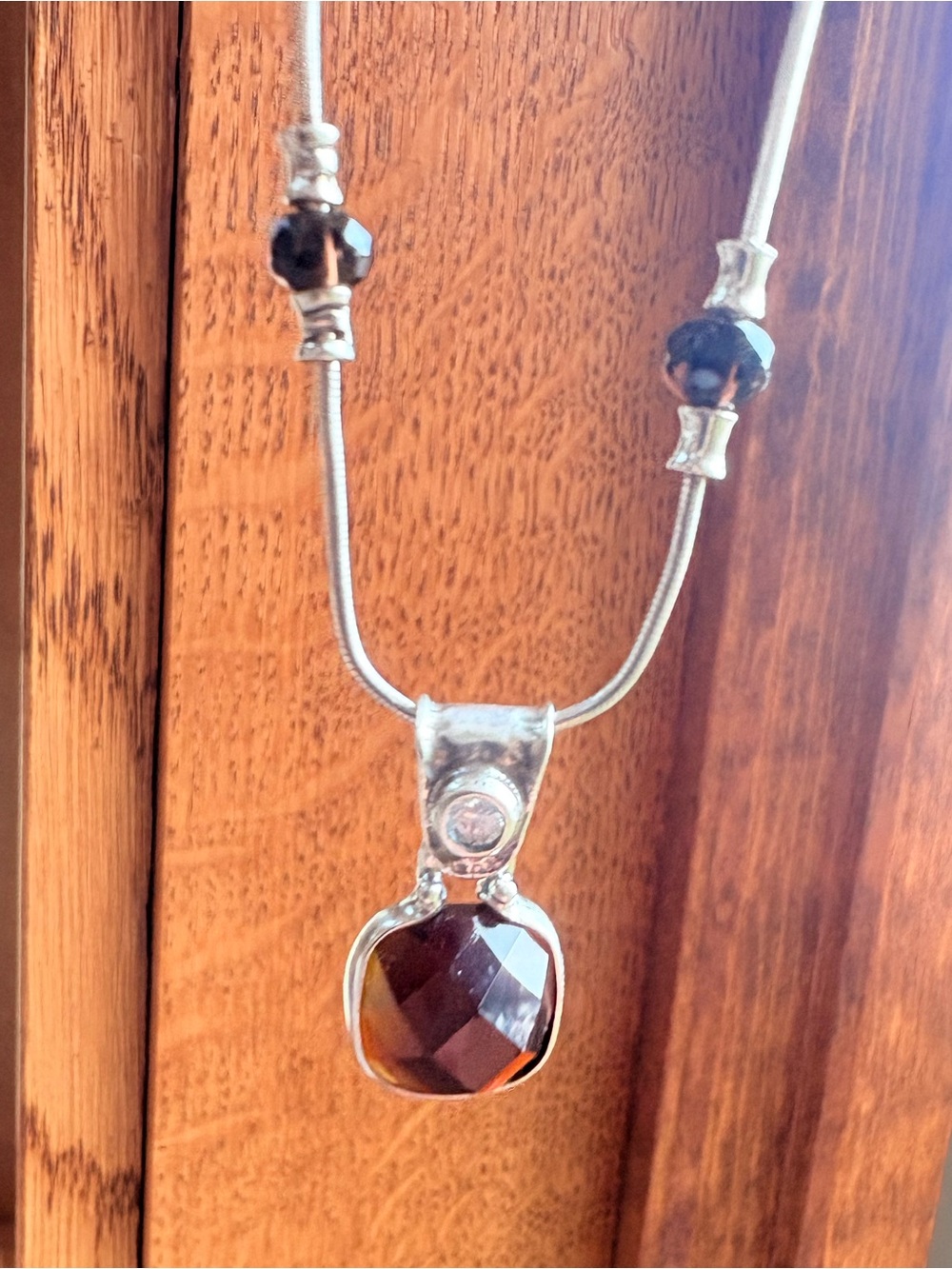 Silpada Sterling Silver Necklace Faceted Smokey Quartz Pendant Beads 16” Retired